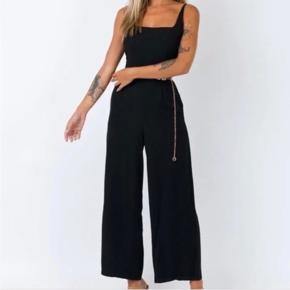Princess Polly Elegant Black Makan Wide Leg Jumpsuit Size 6